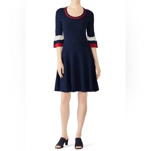 Draper James  Stripe Bell Sleeve Sweater Dress Navy Color Size S